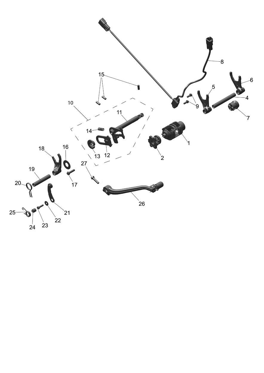 Exploded parts diagram — Gear Selectors & Pedal, Triumph TF 250-C