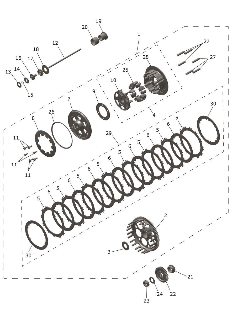 Exploded parts diagram — Clutch, Triumph TF 450-X