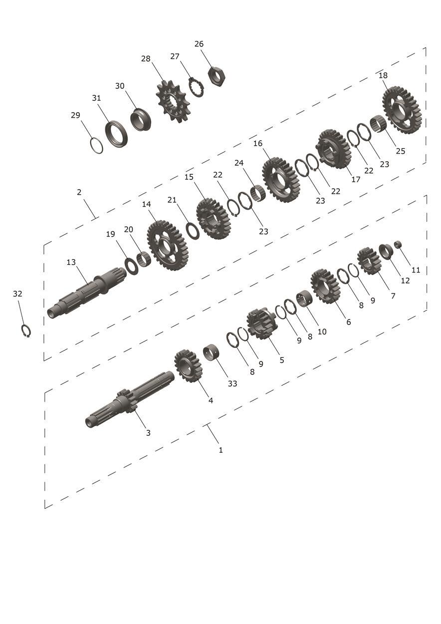 Exploded parts diagram — Transmission, Triumph TF 250-X