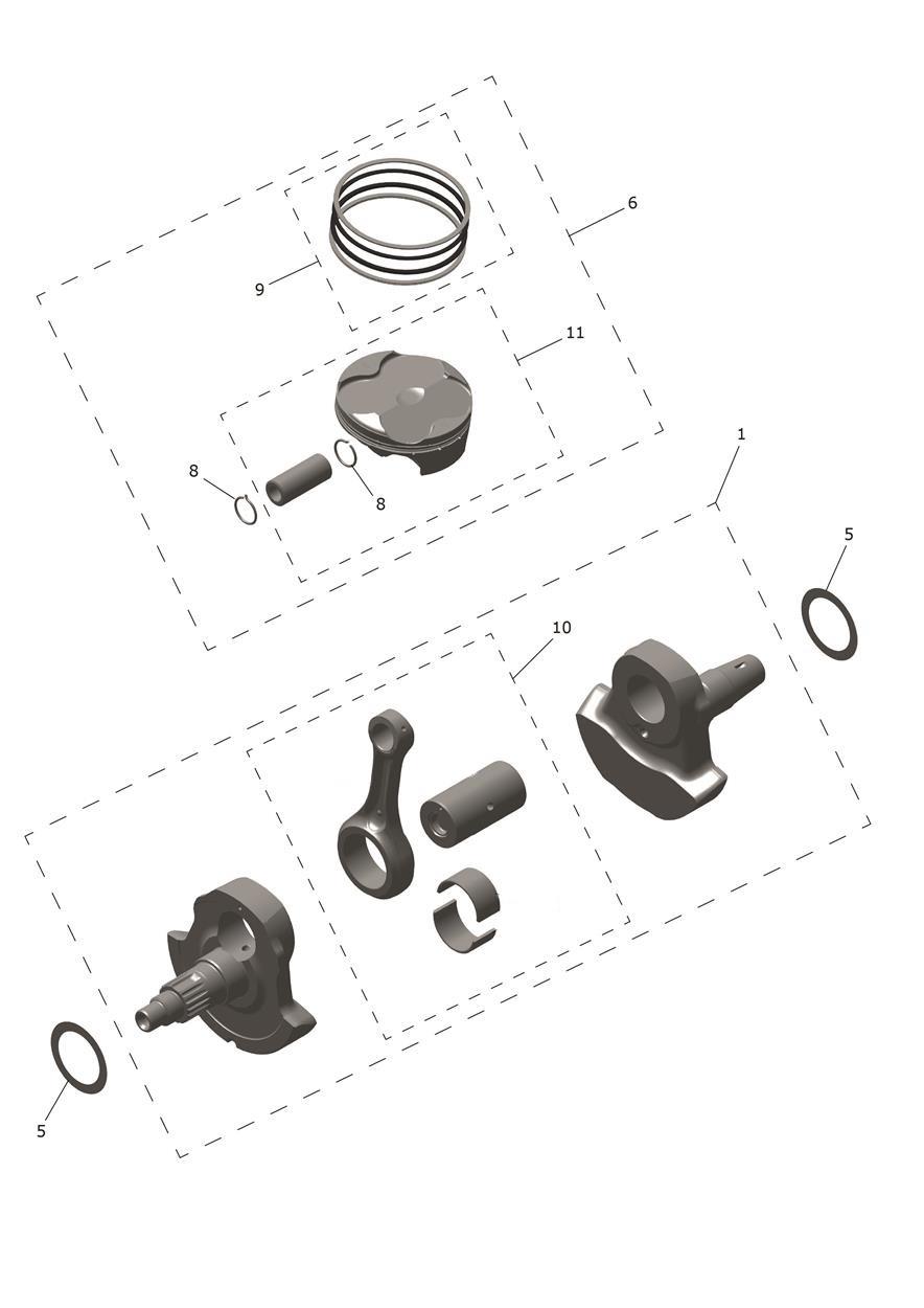Exploded parts diagram — Crankshaft, Connecting Rods & Pistons, Triumph TF 250-X