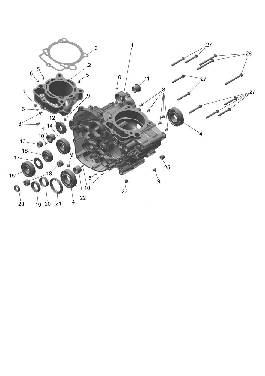 Exploded parts diagram — Crankcase, Triumph TF 250-X