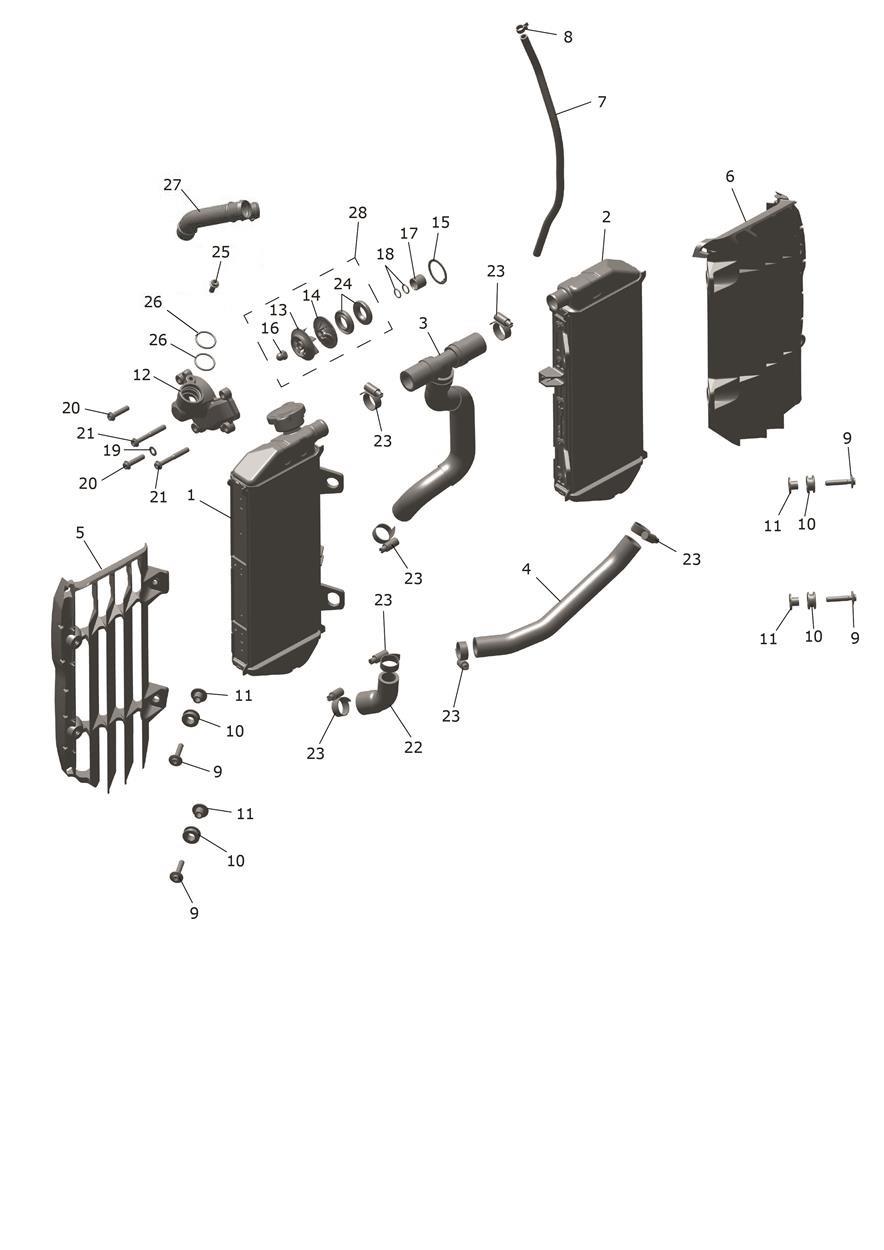 Exploded parts diagram — Radiator, Fan & Thermostat, Triumph TF 450-RC Edition