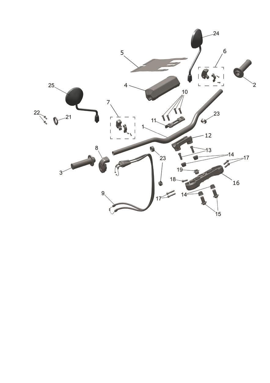 Exploded parts diagram — Handlebars, Upper Yoke & Mirrors, Triumph TF 250-C