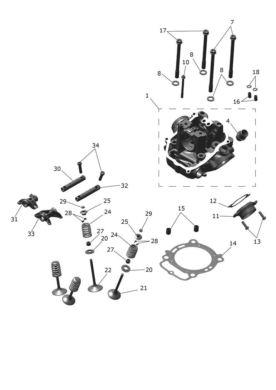 Exploded parts diagram — Cylinder Head & Valves, Triumph TF 450-RC Edition