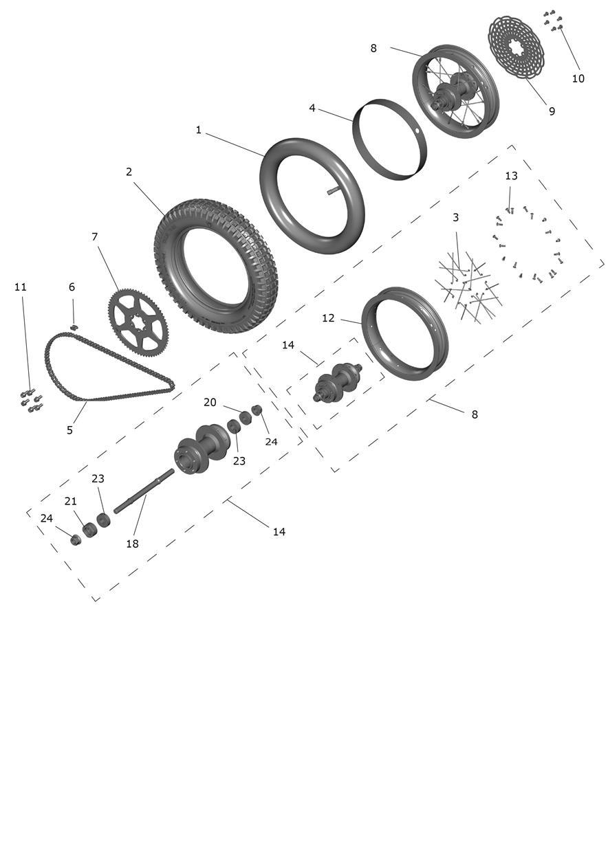 Exploded parts diagram — Rear Wheel, Triumph TXP-12