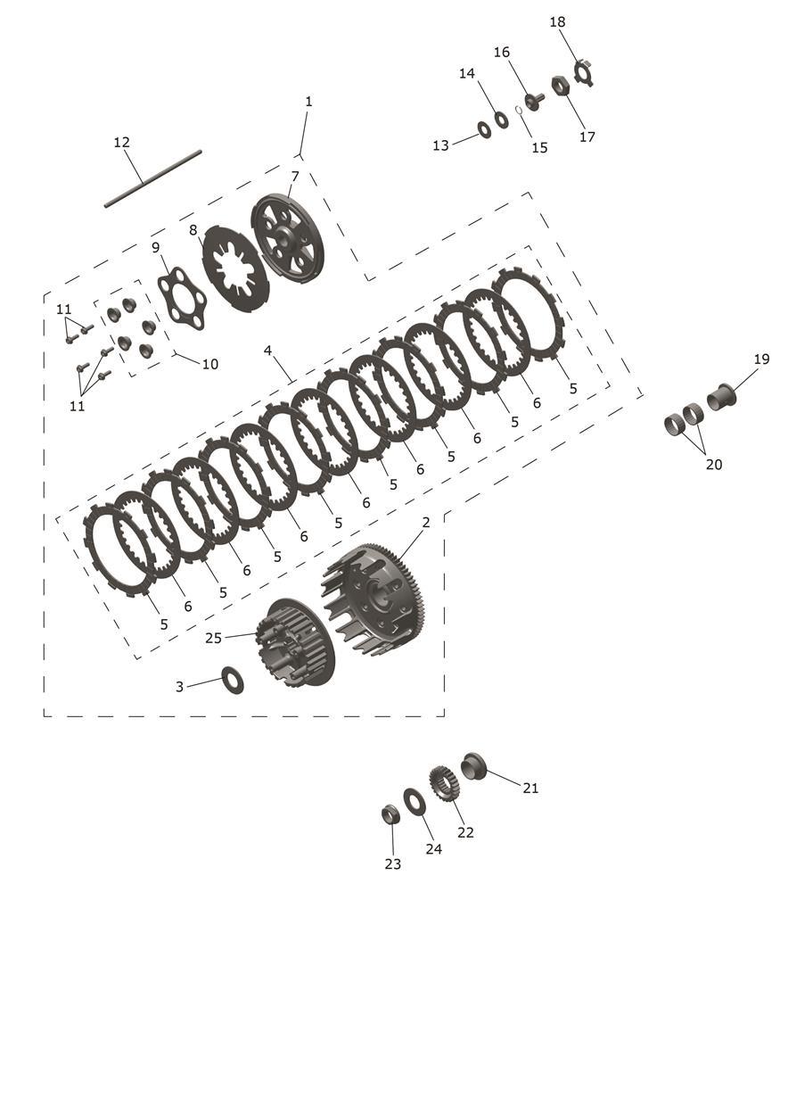 Exploded parts diagram — Clutch, Triumph TF 250-C
