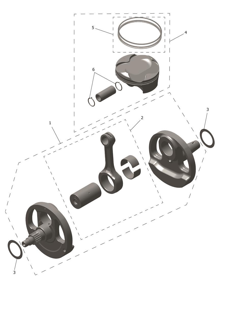 Exploded parts diagram — Crankshaft, Connecting Rods & Pistons, Triumph TF 450-E