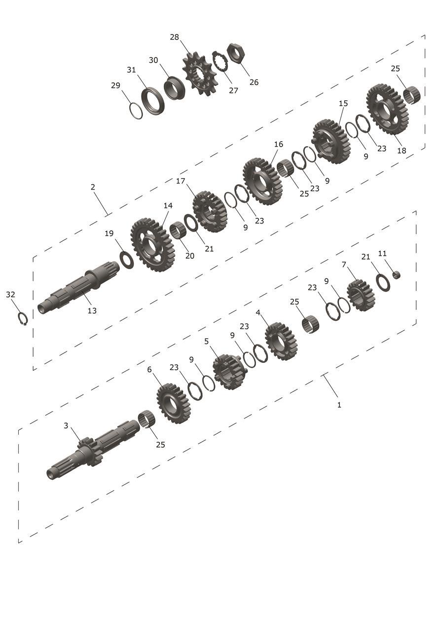 Exploded parts diagram — Transmission, Triumph TF 450-X