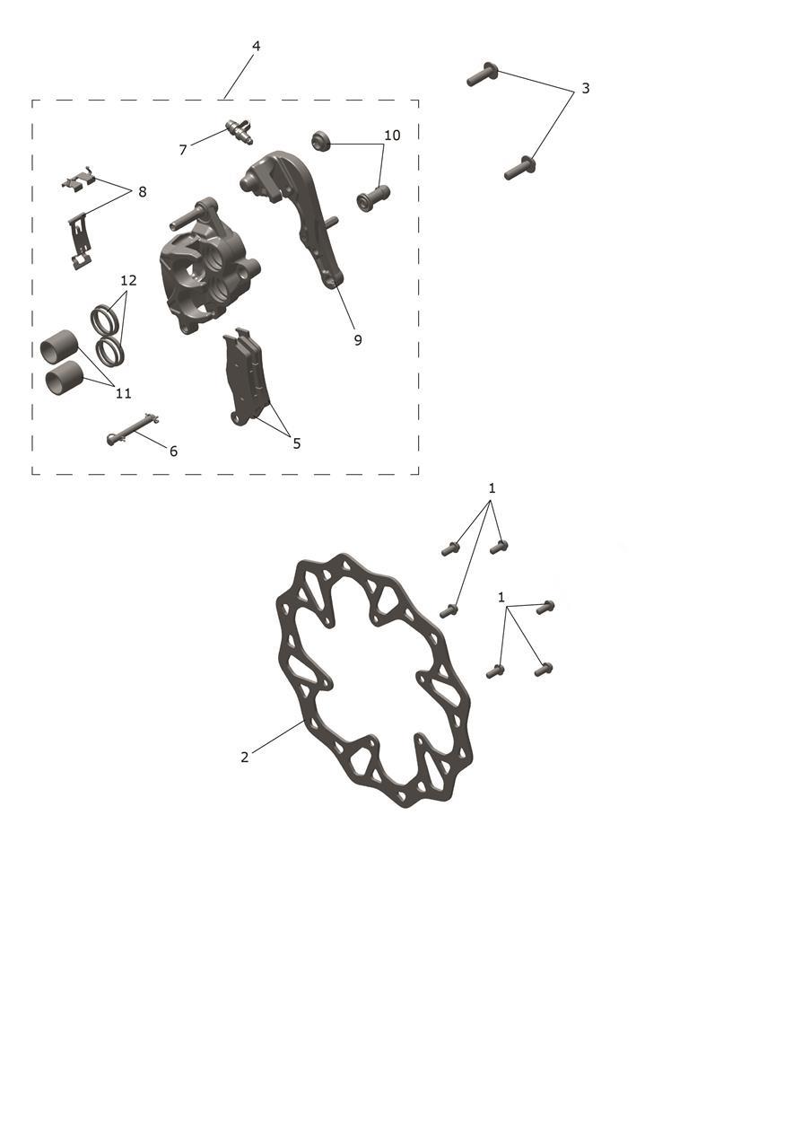 Exploded parts diagram — Front Caliper & Discs, Triumph TF 450-X