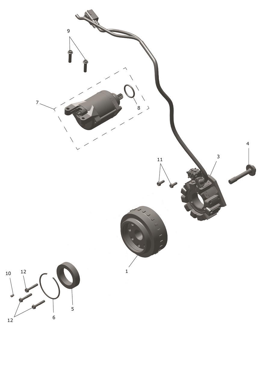 Exploded parts diagram — Alternator & Starter Motor, Triumph TF 250-E