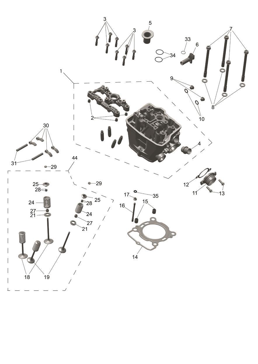 Exploded parts diagram — Cylinder Head & Valves, Triumph TF 250-E