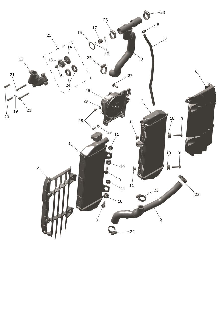 Exploded parts diagram — Radiator, Fan & Thermostat, Triumph TF 250-E