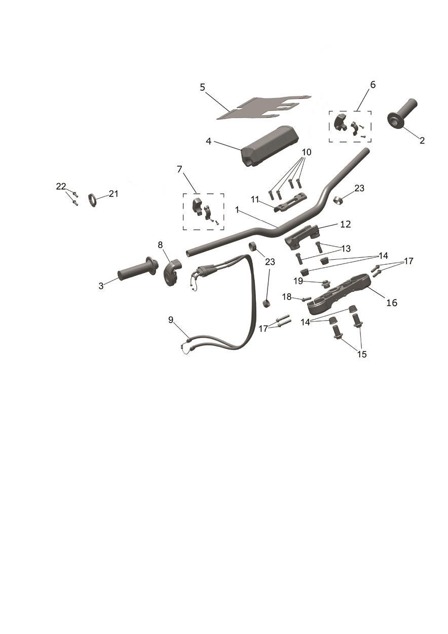 Exploded parts diagram — Handlebars, Upper Yoke & Mirrors, Triumph TF 250-X