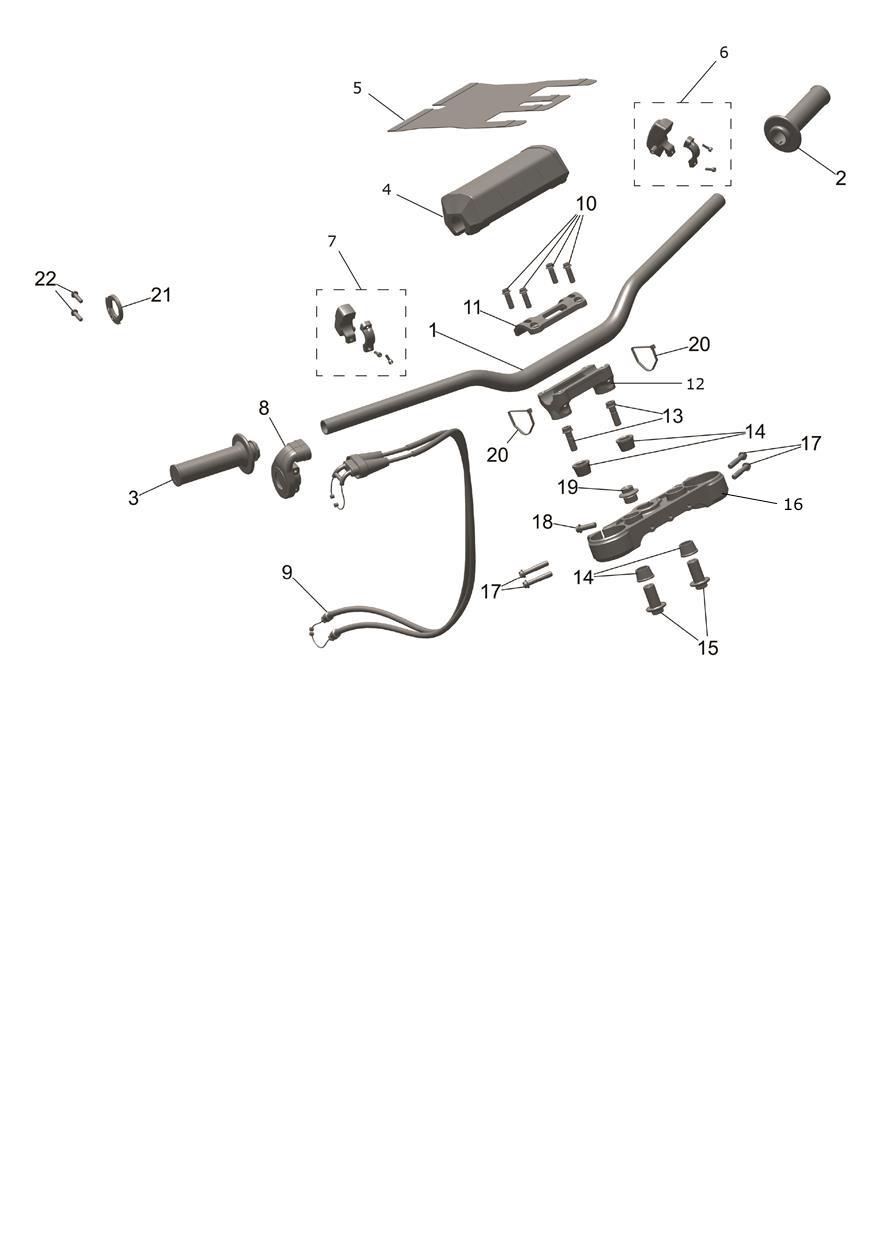 Exploded parts diagram — Handlebars, Upper Yoke & Mirrors, Triumph TF 450-X