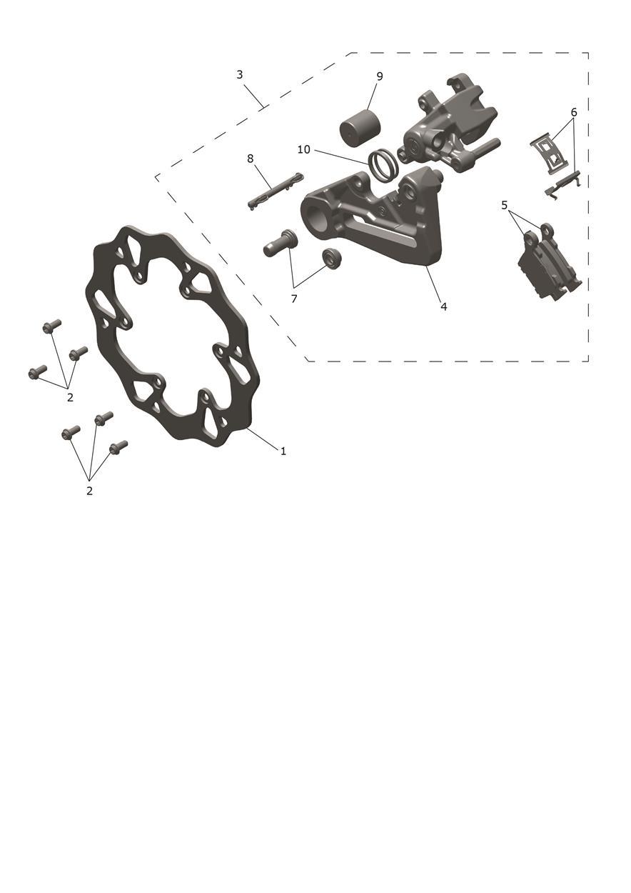 Exploded parts diagram — Rear Caliper & Discs, Triumph TF 250-E
