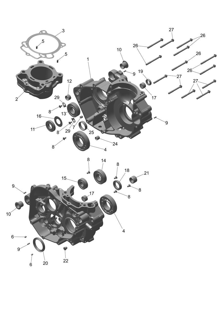 Exploded parts diagram — Crankcase, Triumph TF 450-E