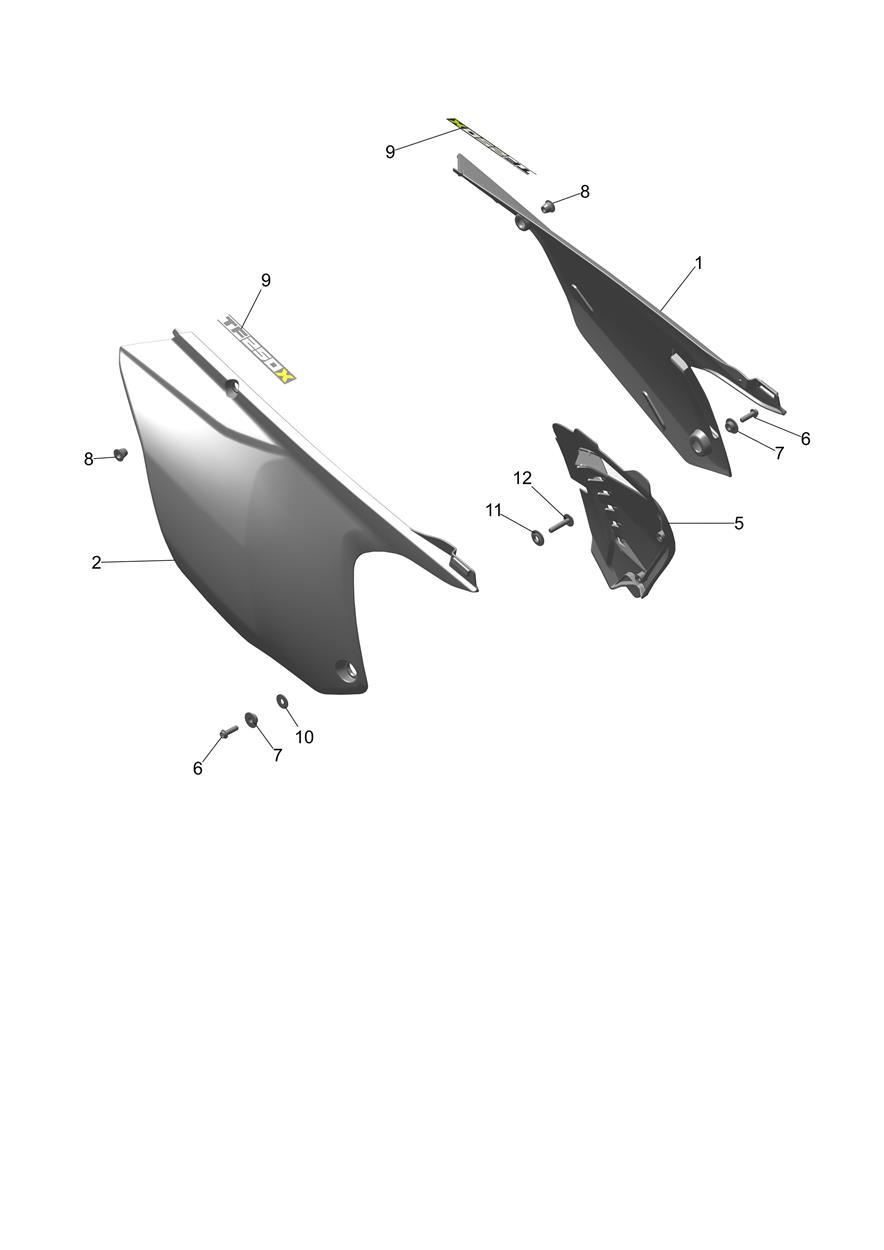 Exploded parts diagram — Rear Bodywork, Triumph TF 250-X