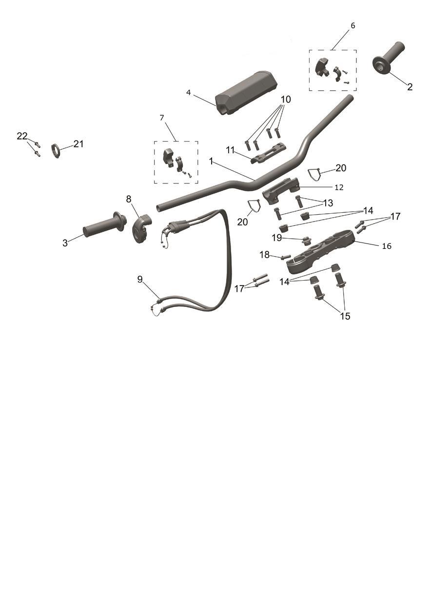 Exploded parts diagram — Handlebars, Upper Yoke & Mirrors, Triumph TF 450-RC Edition