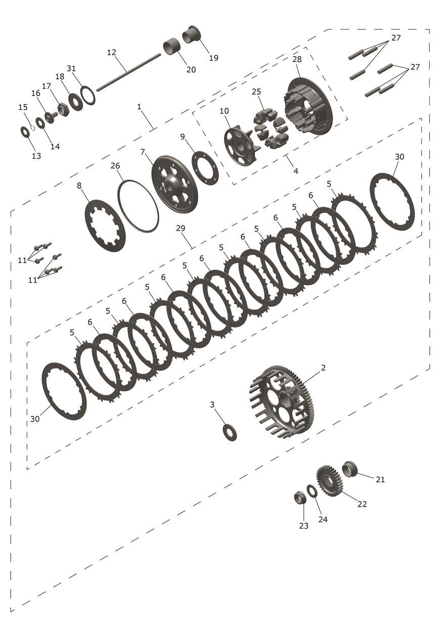 Exploded parts diagram — Clutch, Triumph TF 450-E