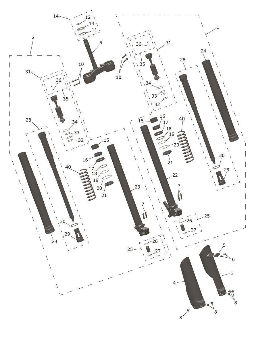 Exploded parts diagram — Front Forks & Lower Yoke, Triumph TF 250-C